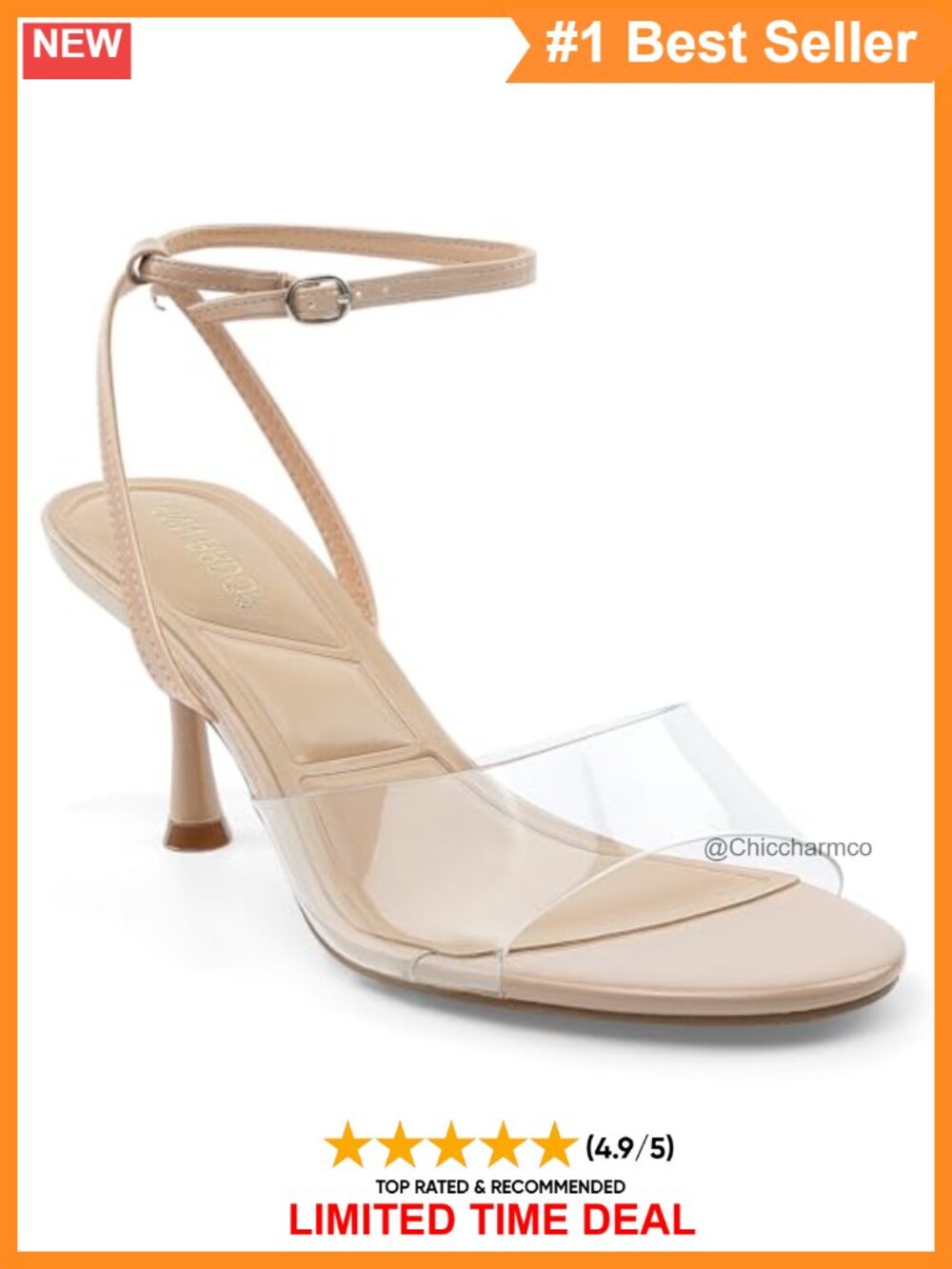 Clear PVC Slingback Kitten Heels Ankle Strap Round Toe Dress Sandals